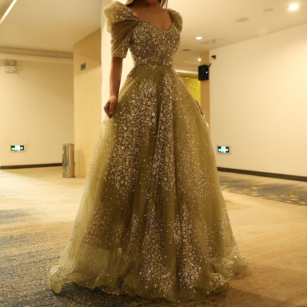 Glitter Lime Green Luxury Dubai Evening Dress Engagement Arabic SS155 DreamyVow Glitter Lime Green Luxury Dubai Evening Dress Engagement Arabic SS155 DreamyVow