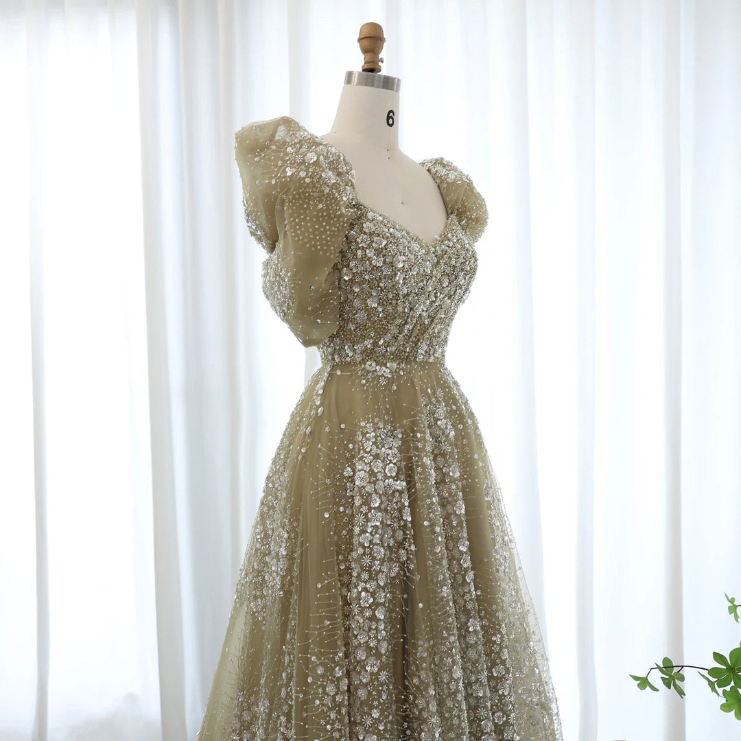 Glitter Lime Green Luxury Dubai Evening Dress Engagement Arabic SS155