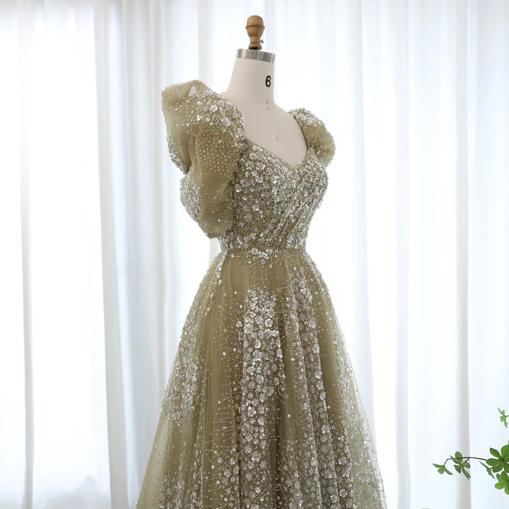 Glitter Lime Green Luxury Dubai Evening Dress Engagement Arabic SS155