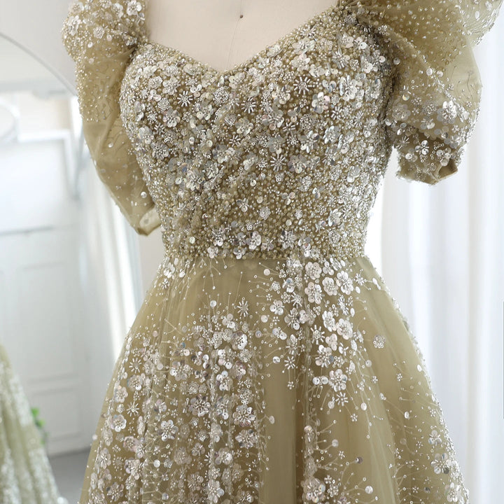 Glitter Lime Green Luxury Dubai Evening Dress Engagement Arabic SS155