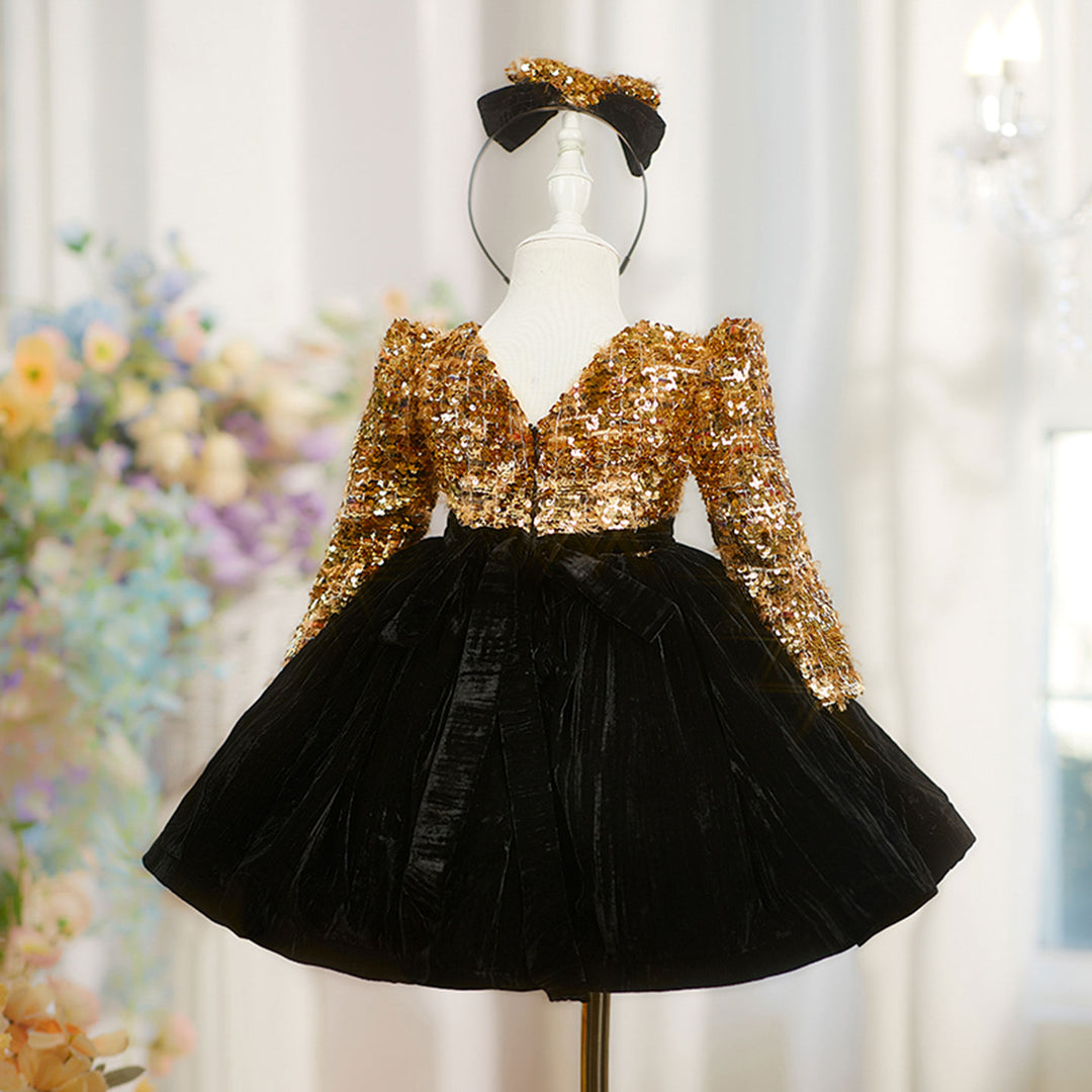 Elegant Gold Flower Girl Dress for Kids Princess Birthday Party Wedding D230