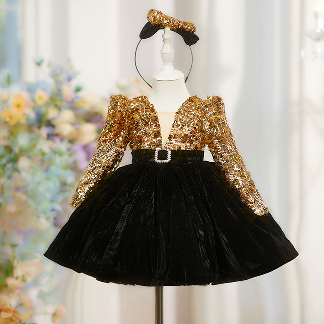 Elegant Gold Flower Girl Dress for Kids Princess Birthday Party Wedding D230 Gold / Child-3 Elegant Gold Flower Girl Dress for Kids Princess Birthday Party Wedding D230 Gold / Child-3
