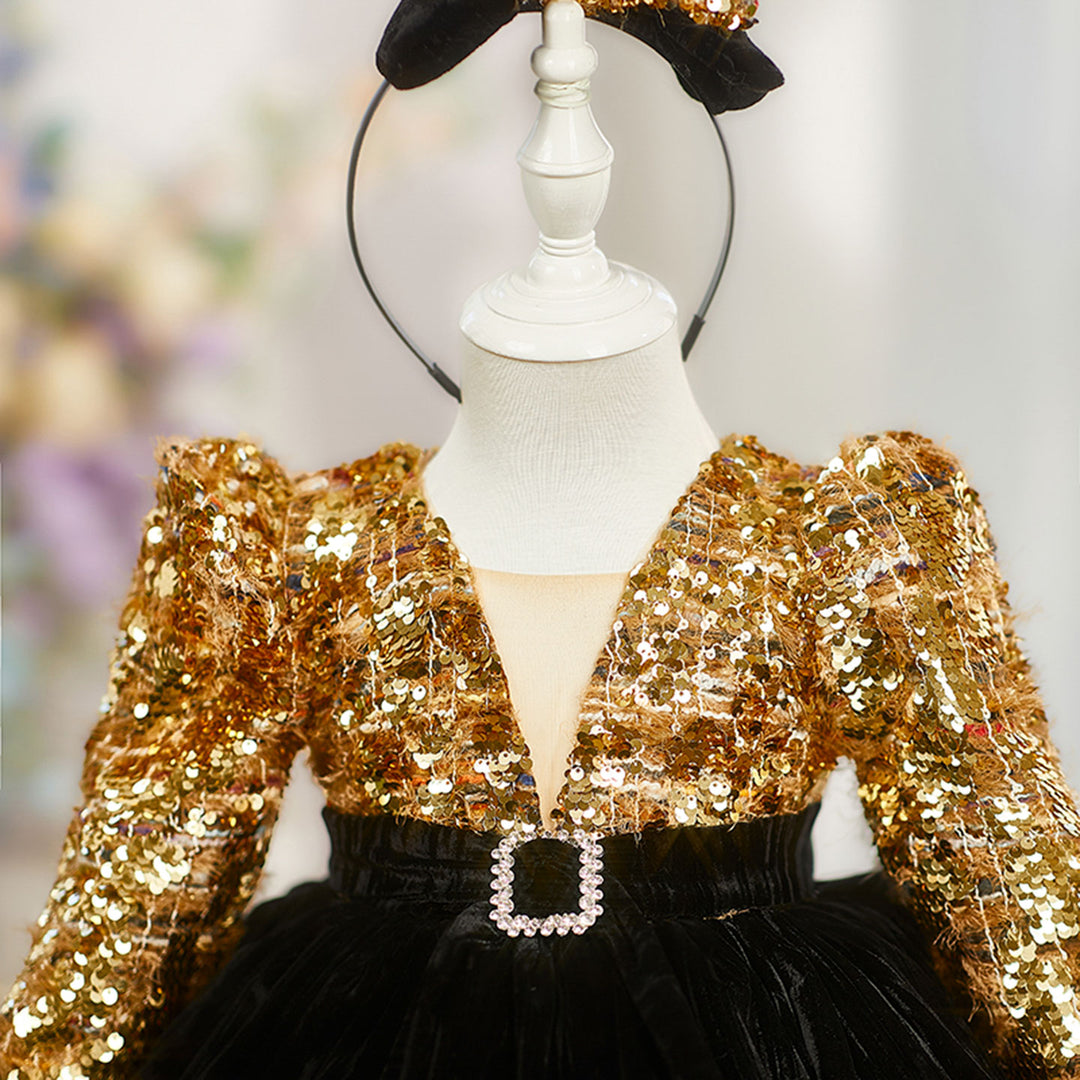 Elegant Gold Flower Girl Dress for Kids Princess Birthday Party Wedding D230