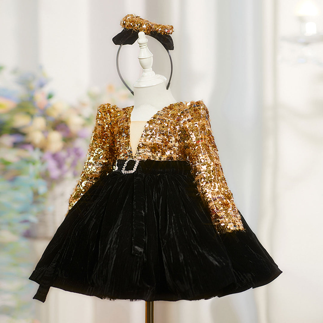 Elegant Gold Flower Girl Dress for Kids Princess Birthday Party Wedding D230