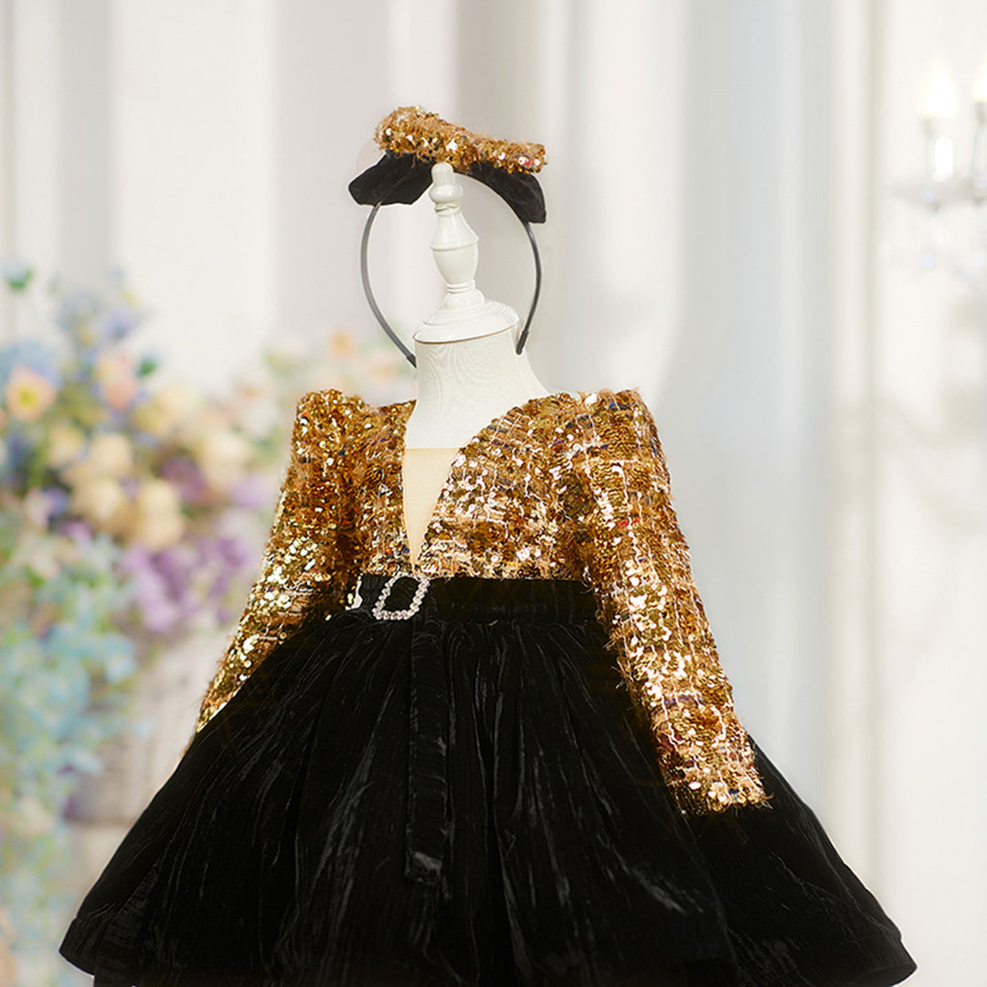Elegant Gold Flower Girl Dress for Kids Princess Birthday Party Wedding D230