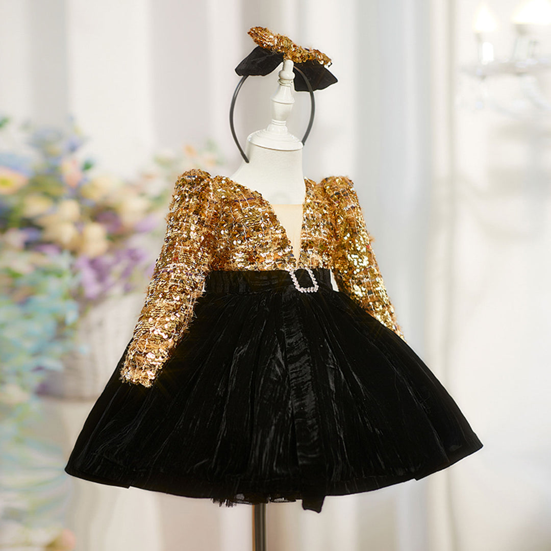 Elegant Gold Flower Girl Dress for Kids Princess Birthday Party Wedding D230