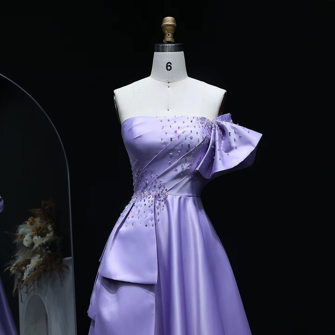 Gold One Shoulder Arabic Evening Dress Dubai Pink Lilac SS592