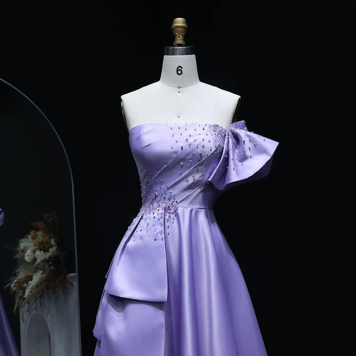 Gold One Shoulder Arabic Evening Dress Dubai Pink Lilac SS592