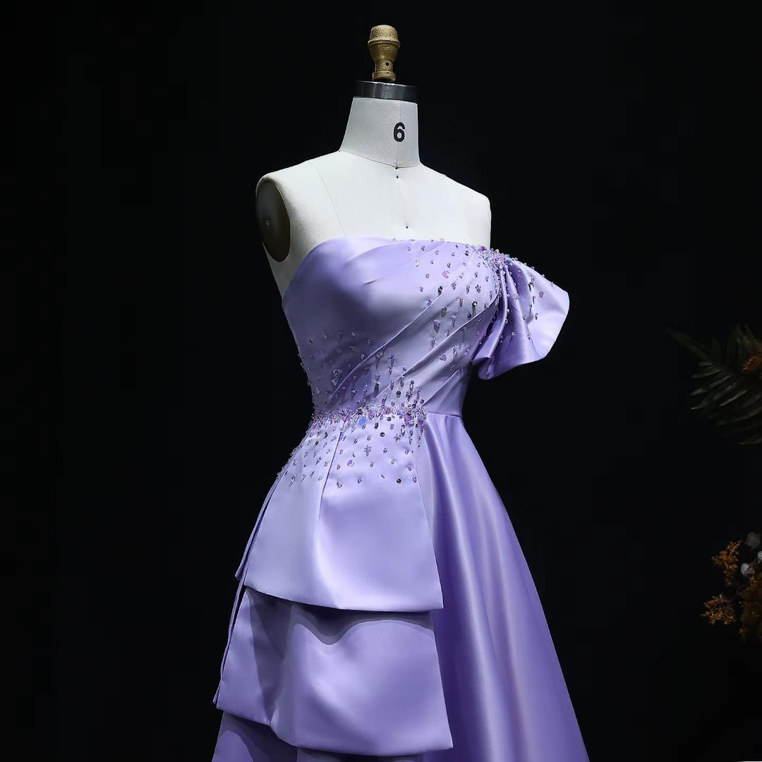 Gold One Shoulder Arabic Evening Dress Dubai Pink Lilac SS592