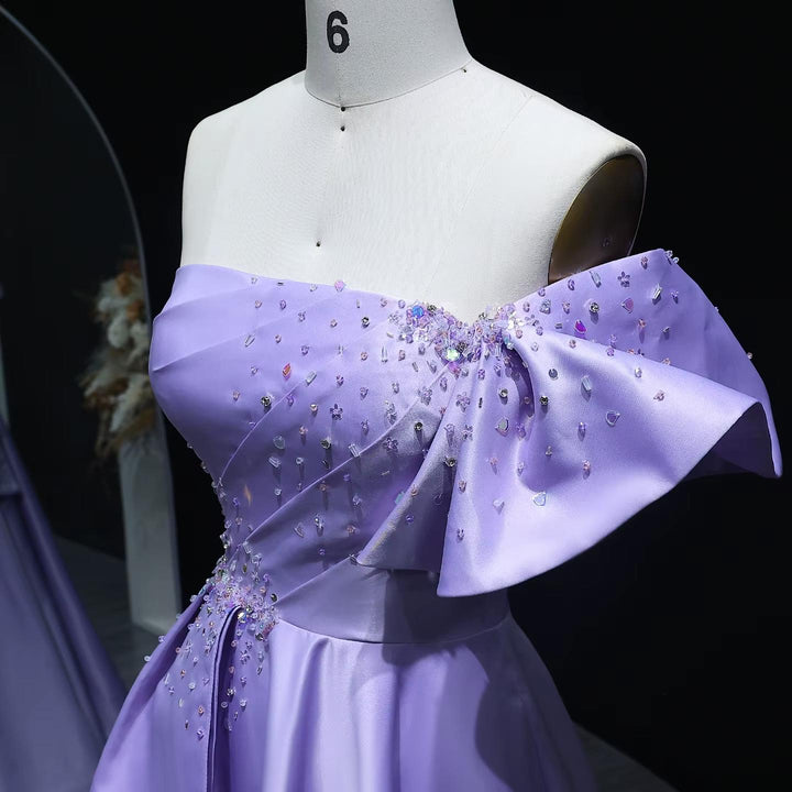 Gold One Shoulder Arabic Evening Dress Dubai Pink Lilac SS592