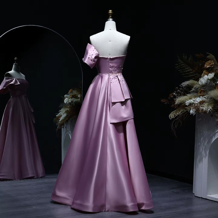 Gold One Shoulder Arabic Evening Dress Dubai Pink Lilac SS592