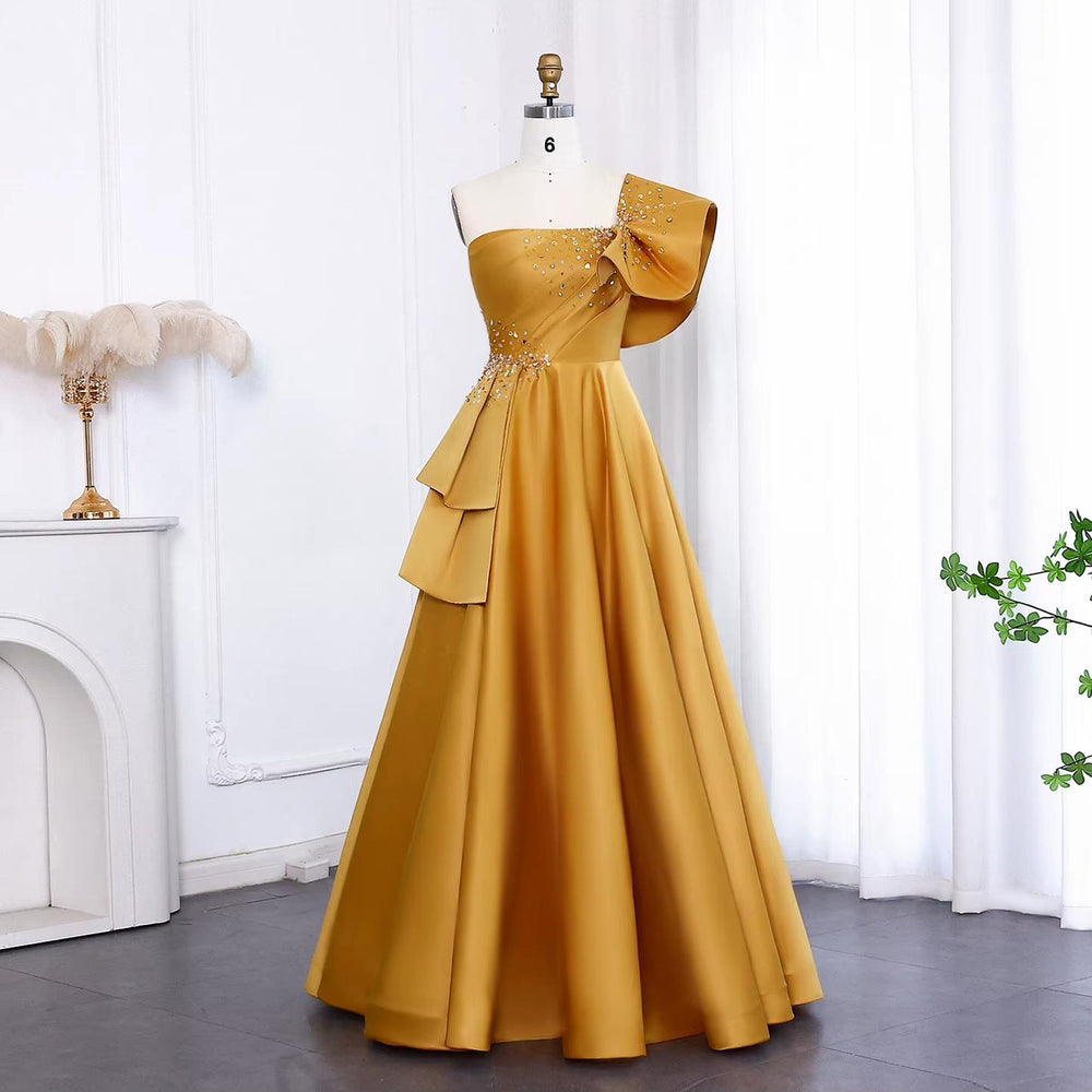 Gold One Shoulder Arabic Evening Dress Dubai Pink Lilac SS592