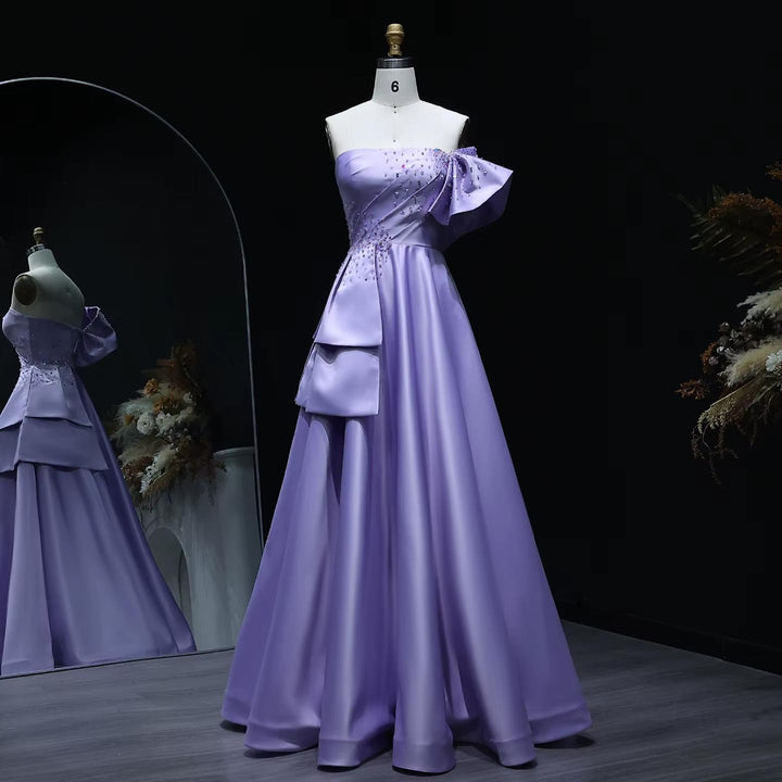 Gold One Shoulder Arabic Evening Dress Dubai Pink Lilac SS592