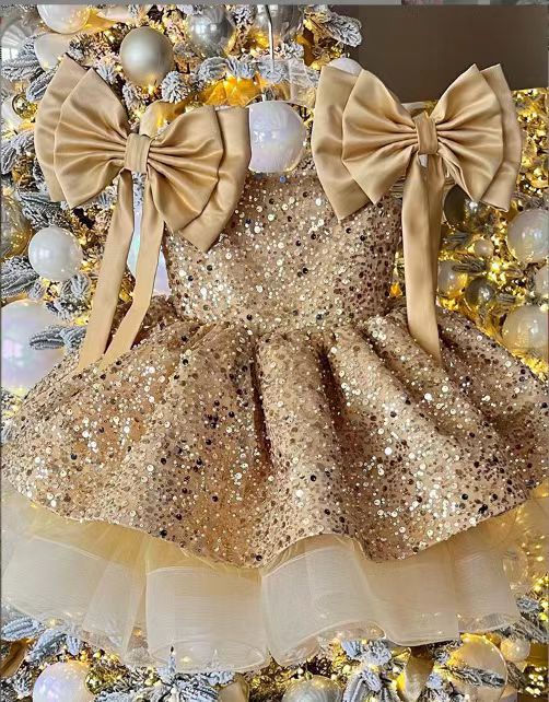 Dreamy Vow Luxury Gold Sequin Princess Dress for Girls M036