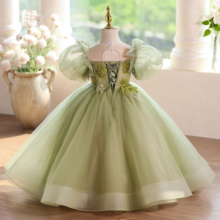 Forest Inspired Tulle Flower Girl Dress with 3D Embroidery D123