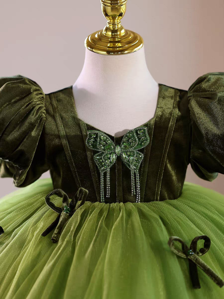 Charming Green Princess Dress for Girls Birthday Party J441
