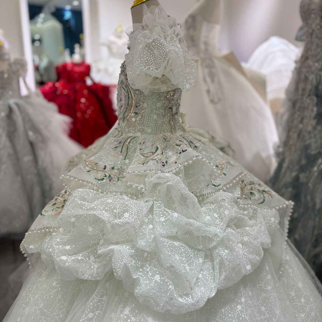 Luxury Sage Green Quinceanera Dresses Beading Sequined Princess J061 Sage Green / 10(140CM) Luxury Sage Green Quinceanera Dresses Beading Sequined Princess J061 Sage Green / 10(140CM)