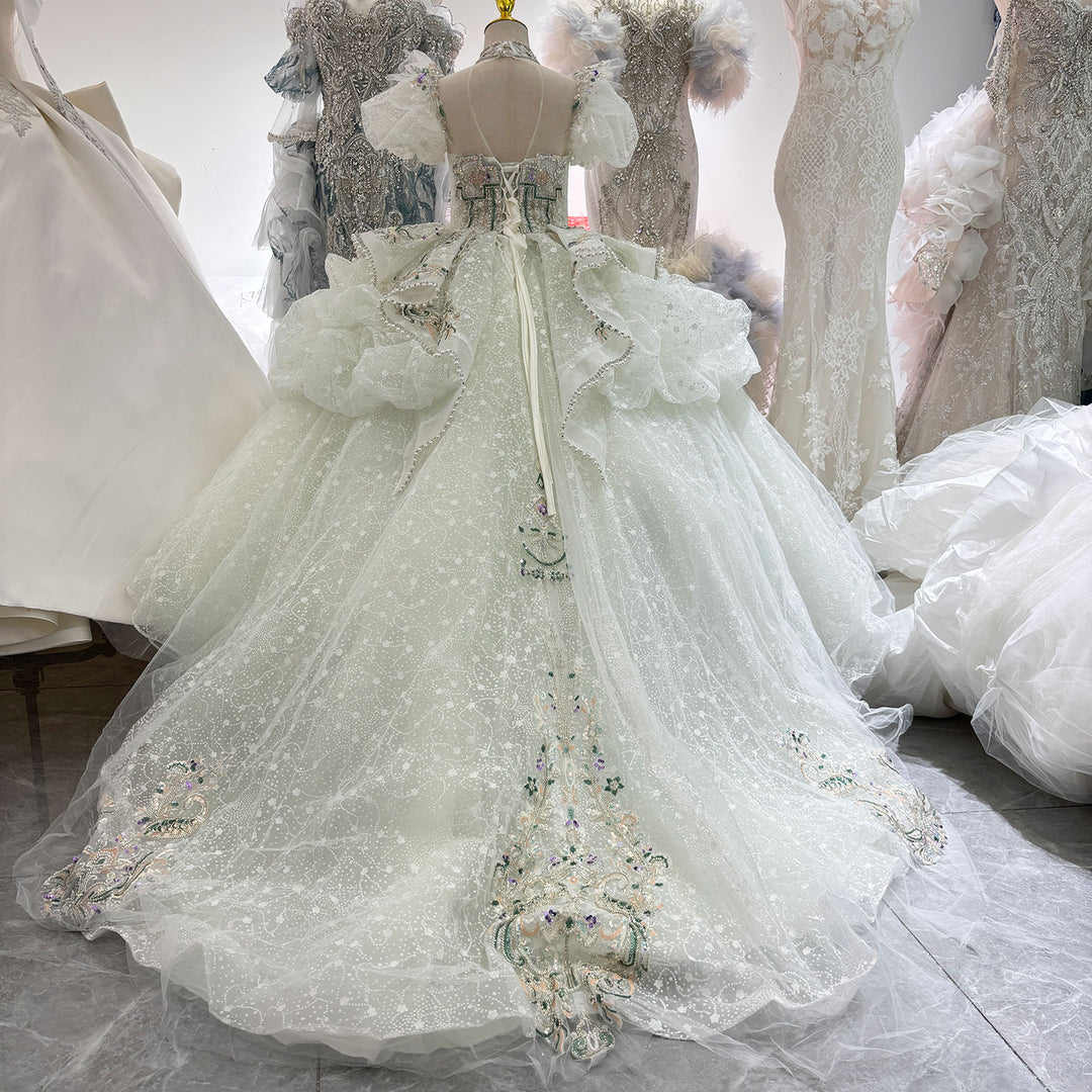 Luxury Sage Green Quinceanera Dresses Beading Sequined Princess J061 Sage Green / 10(140CM) Luxury Sage Green Quinceanera Dresses Beading Sequined Princess J061 Sage Green / 10(140CM)