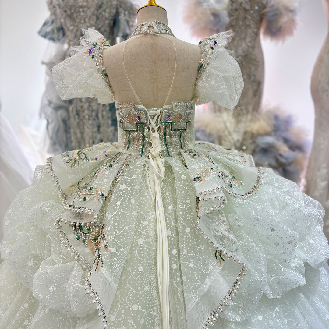 Luxury Sage Green Quinceanera Dresses Beading Sequined Princess J061 Sage Green / 8(130CM) Luxury Sage Green Quinceanera Dresses Beading Sequined Princess J061 Sage Green / 8(130CM)