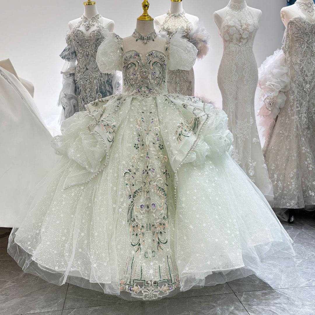 Luxury Sage Green Quinceanera Dresses Beading Sequined Princess J061 Sage Green / 10(140CM) Luxury Sage Green Quinceanera Dresses Beading Sequined Princess J061 Sage Green / 10(140CM)