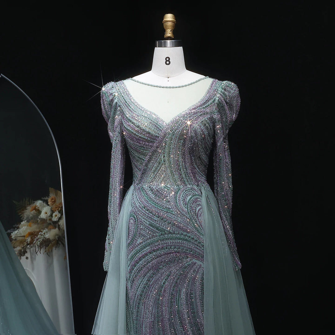 Elegant Plus Size Evening Dress with Long Sleeves SS100