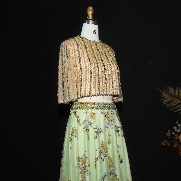 Luxury Dubai Blue Yellow 2 Pieces Evening Dresses SS490