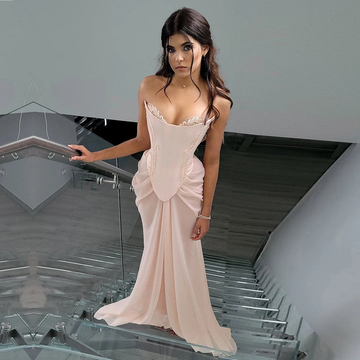 Handmade Draped Chiffon Evening Dresses Corset Beaded Dress SF306