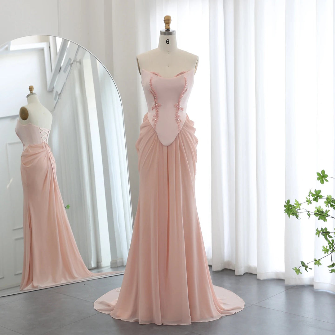Handmade Draped Chiffon Evening Dresses Corset Beaded Dress SF306