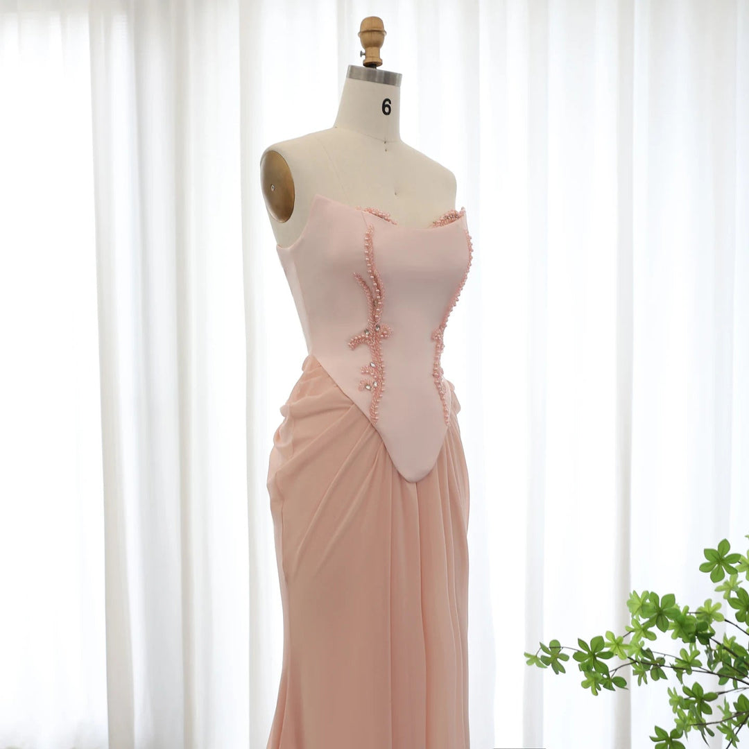 Handmade Draped Chiffon Evening Dresses Corset Beaded Dress SF306 Pink / 16 Handmade Draped Chiffon Evening Dresses Corset Beaded Dress SF306 Pink / 16