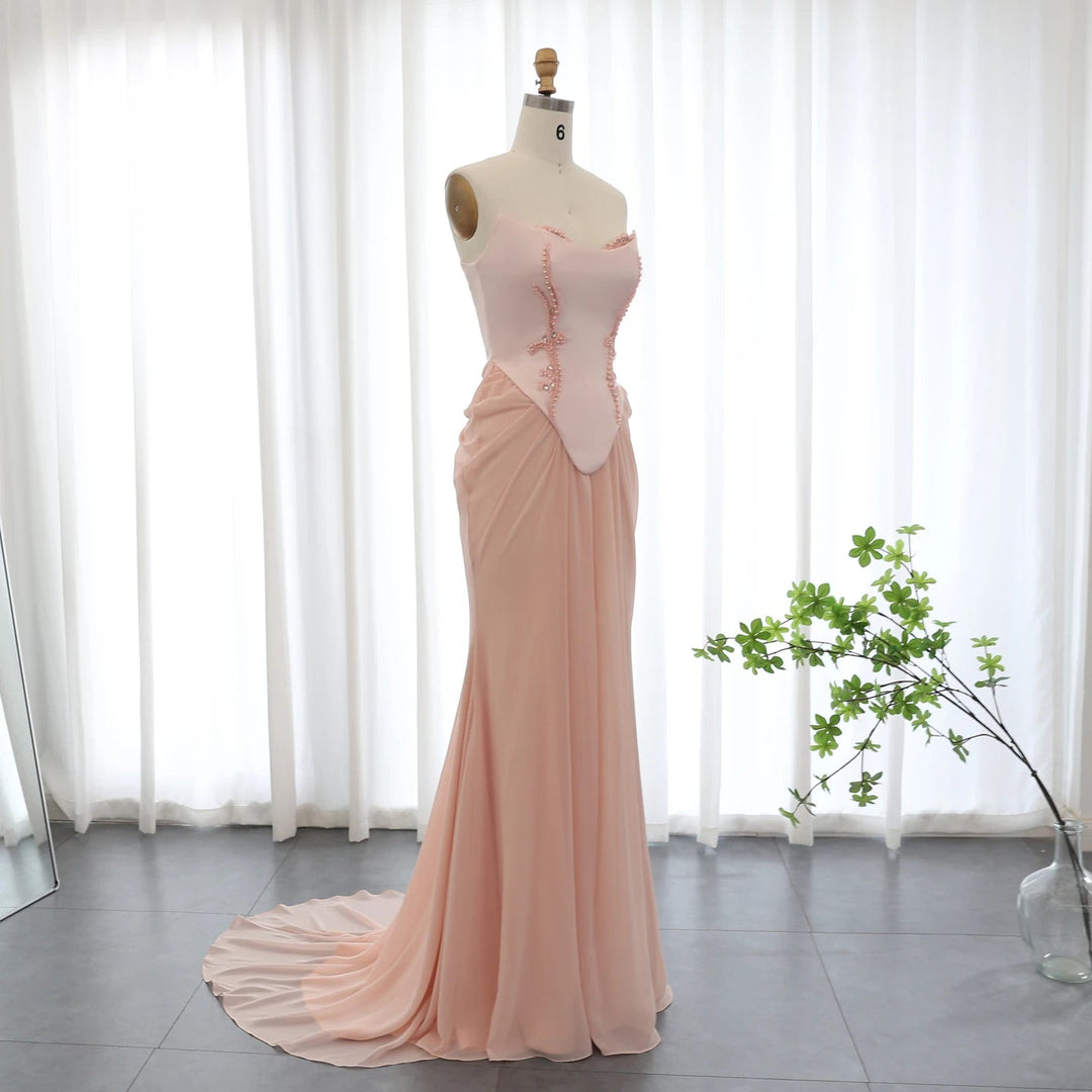 Handmade Draped Chiffon Evening Dresses Corset Beaded Dress SF306 DreamyVow Handmade Draped Chiffon Evening Dresses Corset Beaded Dress SF306 DreamyVow
