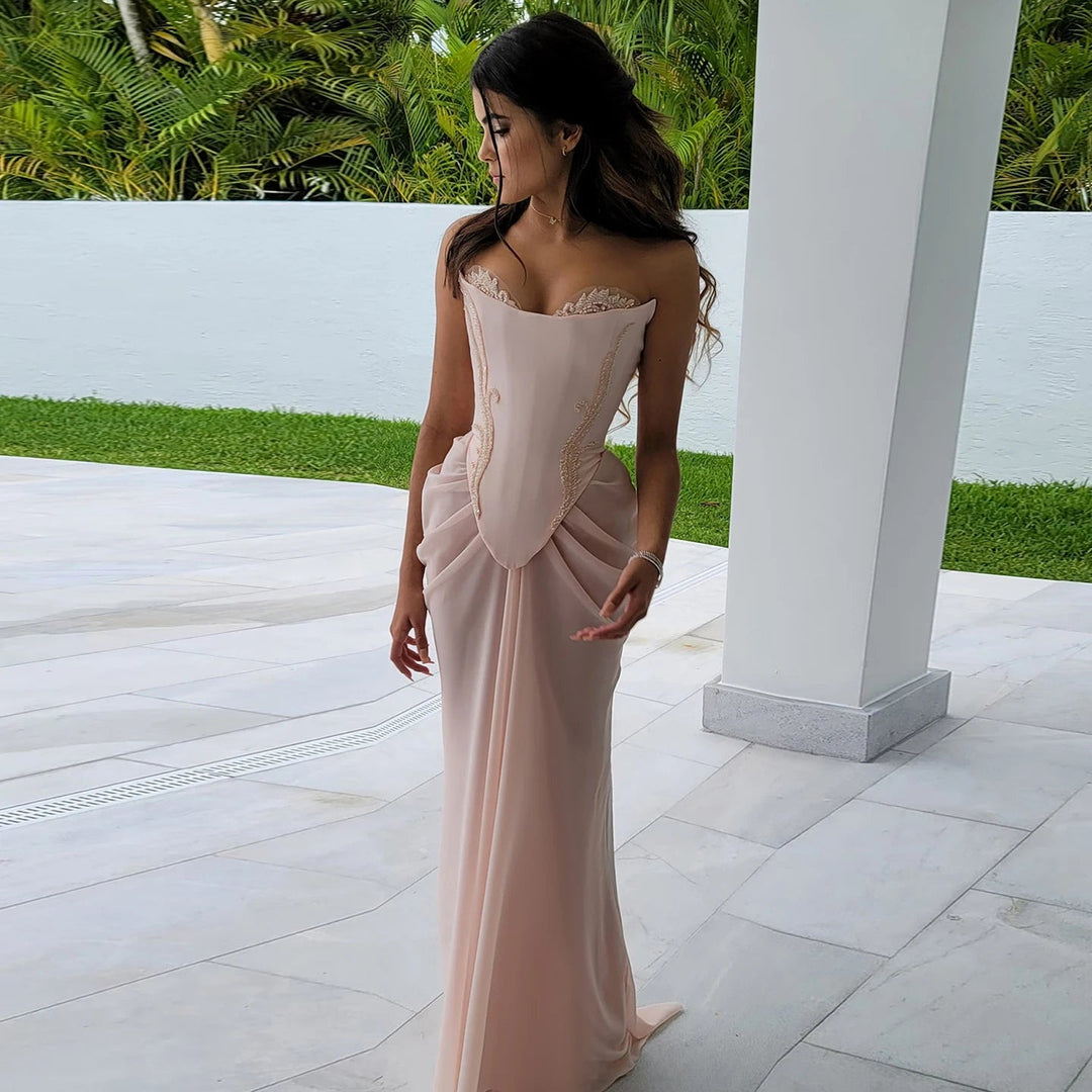 Handmade Draped Chiffon Evening Dresses Corset Beaded Dress SF306