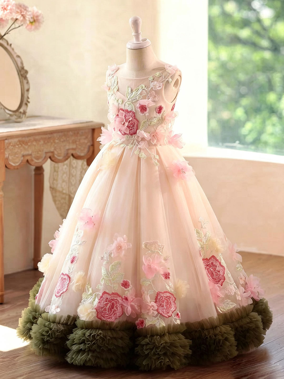 Luxury Princess Style Kids Flower Girl Gown for Birthday Party J601