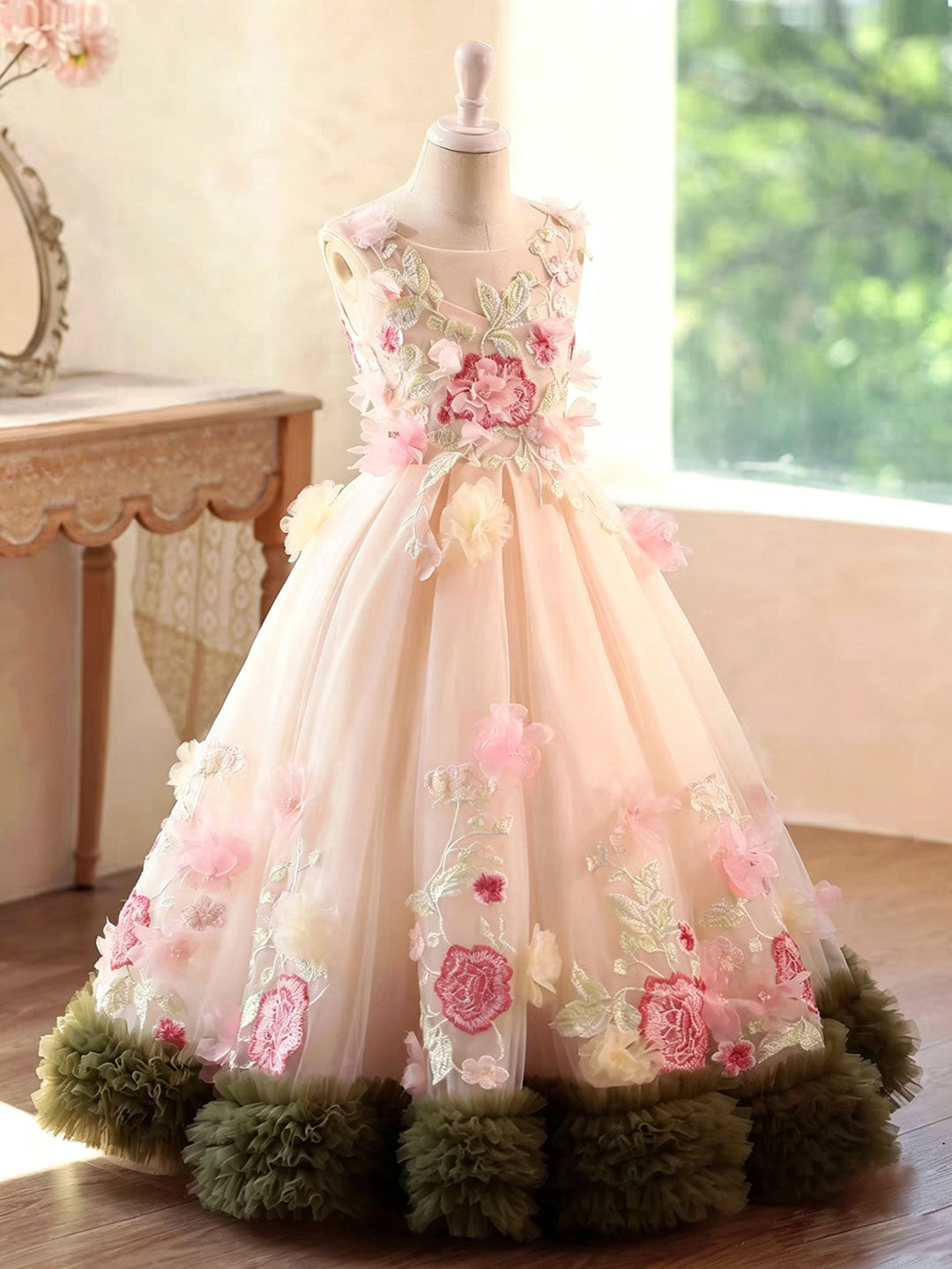 Luxury Princess Style Kids Flower Girl Gown for Birthday Party J601