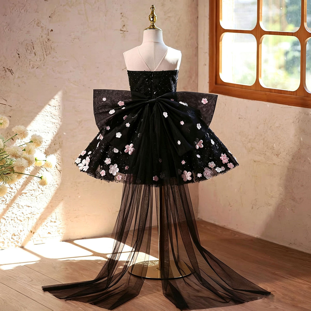 Stunning Black Flower Girl Dress with Pink Floral Applique Kids Sparkl DreamyVow Stunning Black Flower Girl Dress with Pink Floral Applique Kids Sparkl DreamyVow