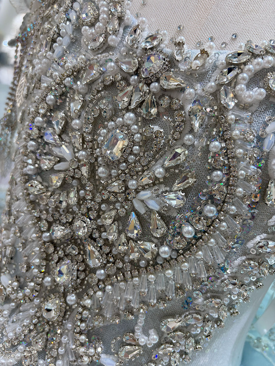 Ice Blue Crystal Beaded Tassel Embroidered Princess Wedding Ball Gown for Flower Girls Dress W106