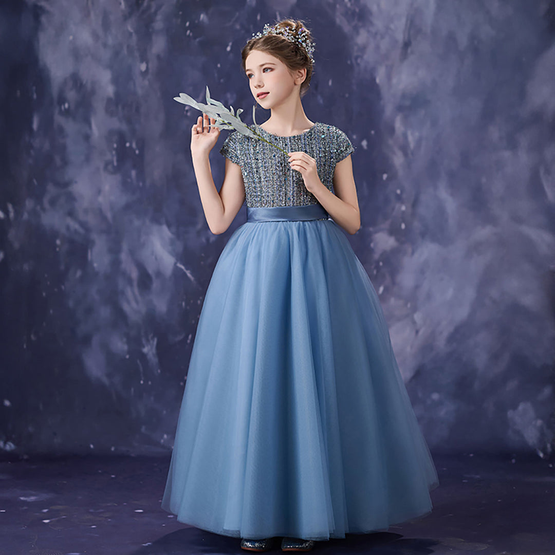 dusty blue flower girl dress Blue Flower Girl Junior Bridesmaid Mermaid Style Dress Boho Flower Girl Sleeveless Dress wedding party Romantic Dusty Blue Flower Girl