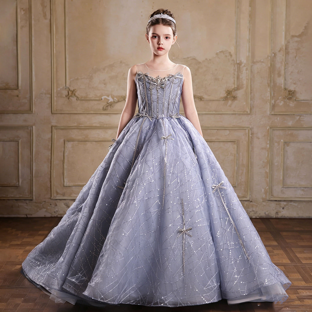 Royal Blue Flower Girl Dress Sparkly Sequin A-Line Tulle Princess Gown DreamyVow Royal Blue Flower Girl Dress Sparkly Sequin A-Line Tulle Princess Gown DreamyVow