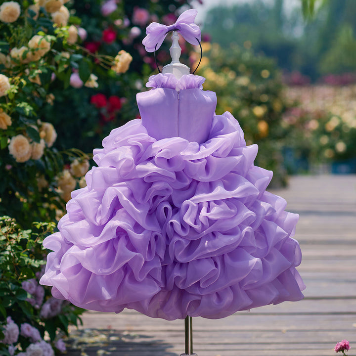 Flower Girl Dress with Pearl Necklin Fluffy Tiered Ruffle Tulle Birthday Pageant Gown D358