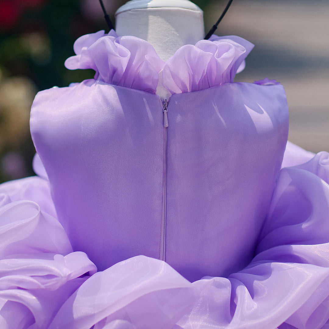 Flower Girl Dress with Pearl Necklin Fluffy Tiered Ruffle Tulle Birthday Pageant Gown D358