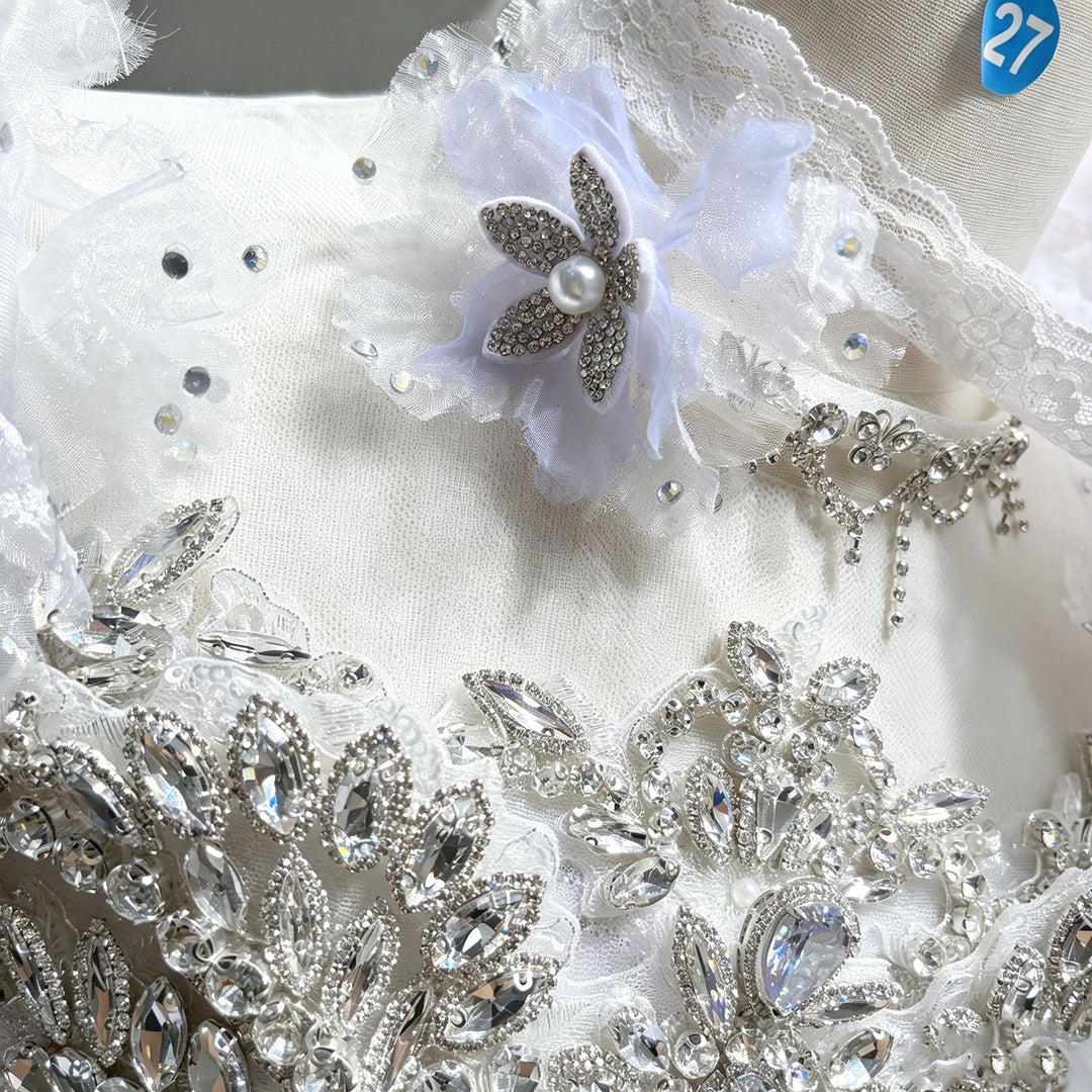 Lilac 3D Giant Floral Crystal Beaded Princess Ball Gown for Flower Girls Dress W101