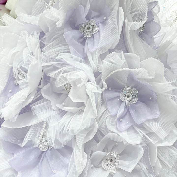 Lilac 3D Giant Floral Crystal Beaded Princess Ball Gown for Flower Girls Dress W101