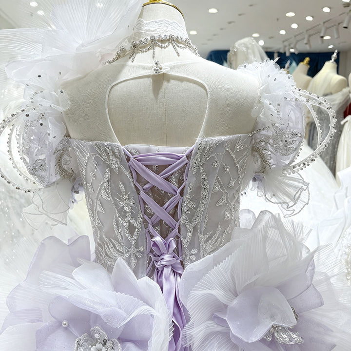 Lilac 3D Giant Floral Crystal Beaded Princess Ball Gown for Flower Girls Dress W101