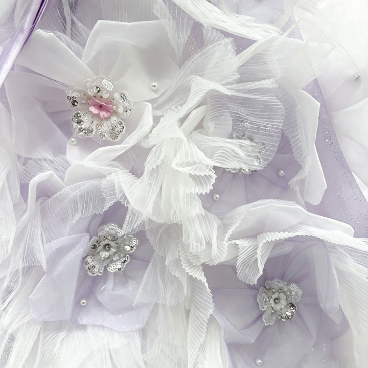 Lilac 3D Giant Floral Crystal Beaded Princess Ball Gown for Flower Girls Dress W101