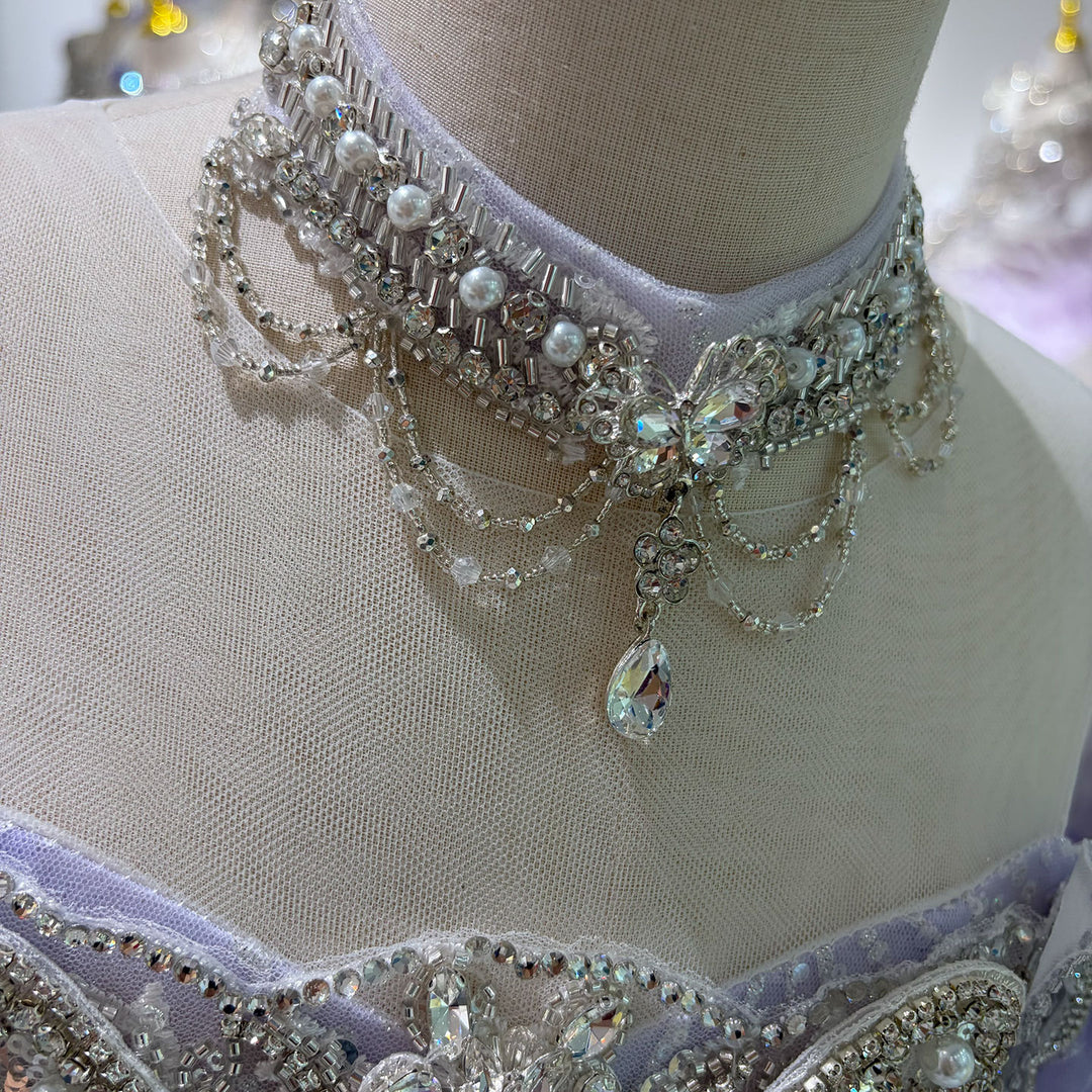 Lilac Butterfly Crystal Beaded Off-Shoulder Princess Wedding Ball Gown for Flower Girls Dress W103