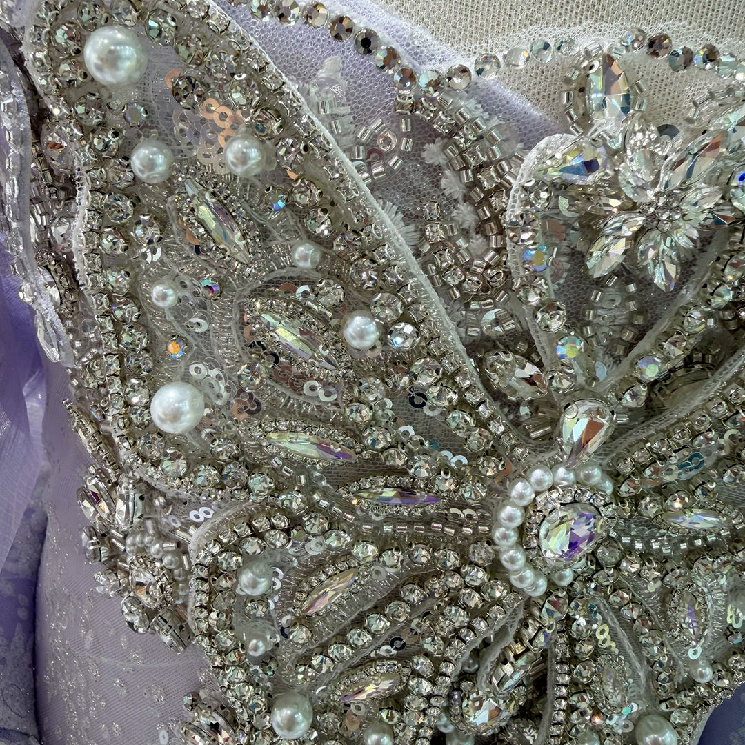 Lilac Butterfly Crystal Beaded Off-Shoulder Princess Wedding Ball Gown for Flower Girls Dress W103