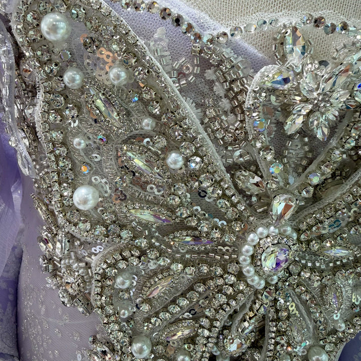 Lilac Butterfly Crystal Beaded Off-Shoulder Princess Wedding Ball Gown for Flower Girls Dress W103