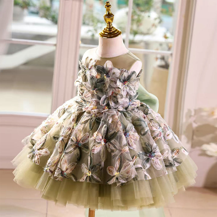 Fairy Flower Girl Dress with 3D Flowers Keen Length D113