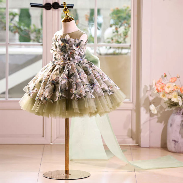 Fairy Flower Girl Dress with 3D Flowers Keen Length D113