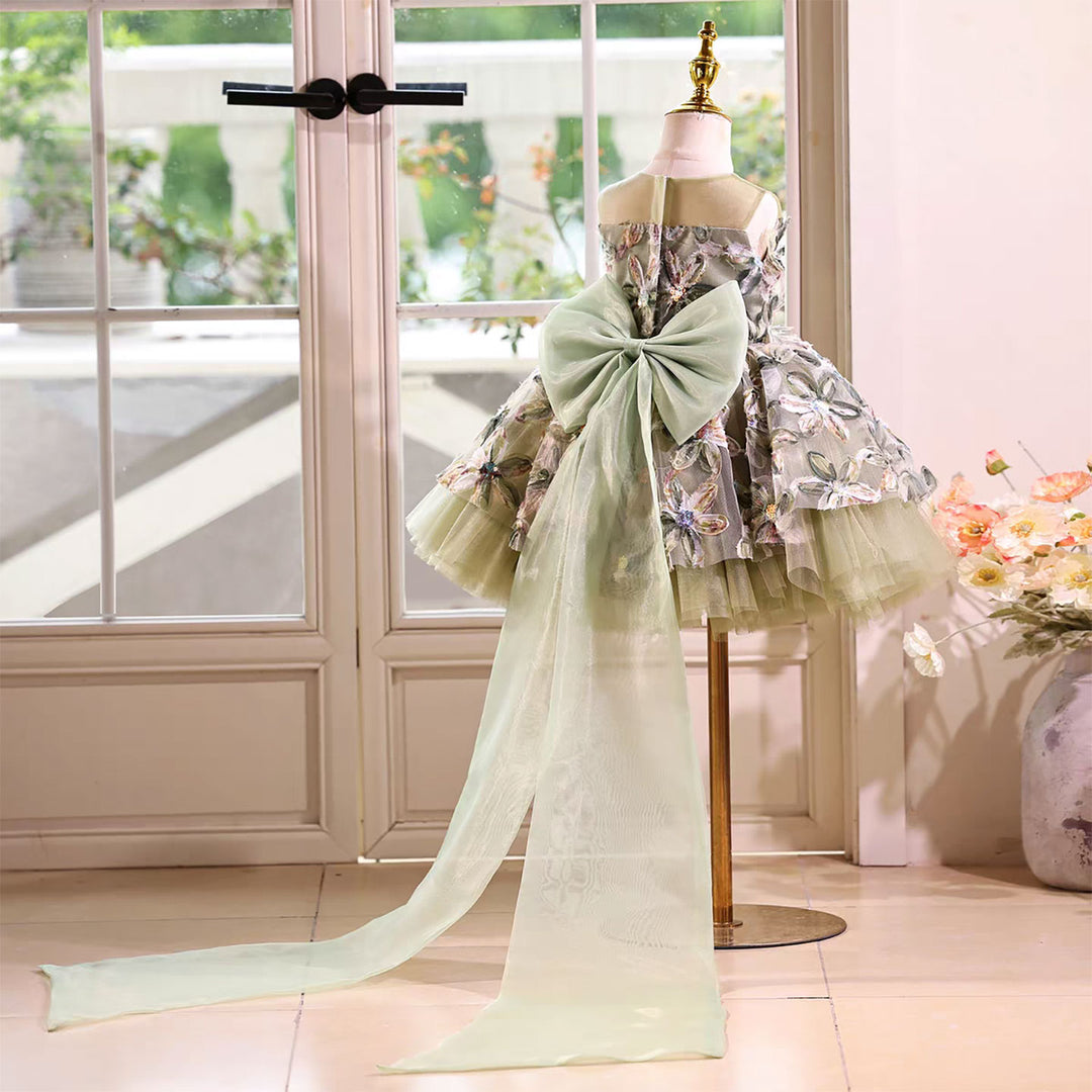 Fairy Flower Girl Dress with 3D Flowers Keen Length D113 Pink / child-12 Fairy Flower Girl Dress with 3D Flowers Keen Length D113 Pink / child-12