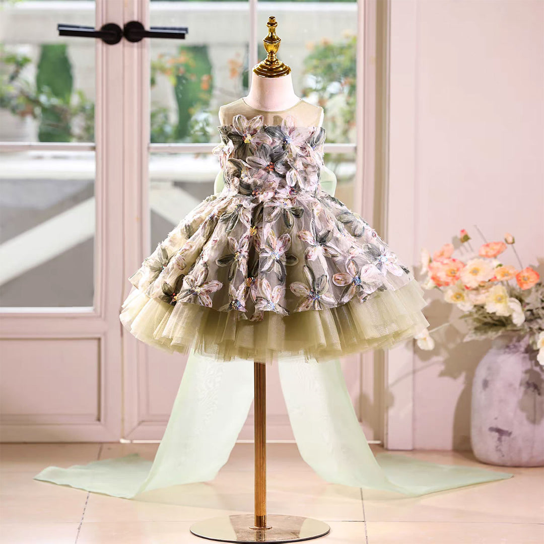 Fairy Flower Girl Dress with 3D Flowers Keen Length D113